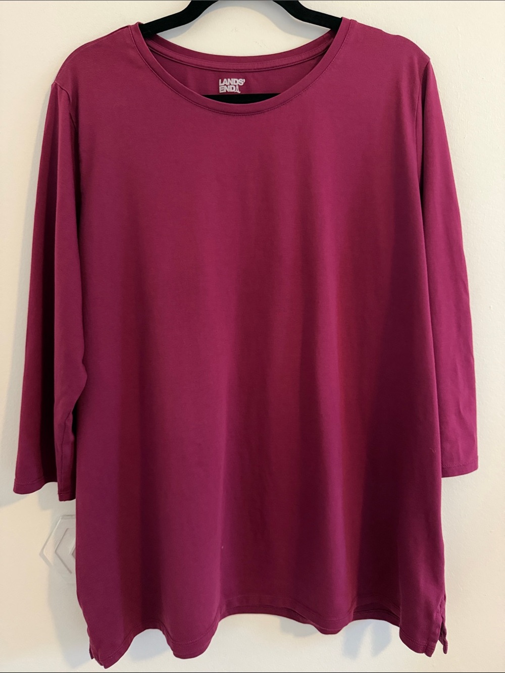 Lands' End 3/4 Sleeve Crew Neck Top - Raspberry Plum